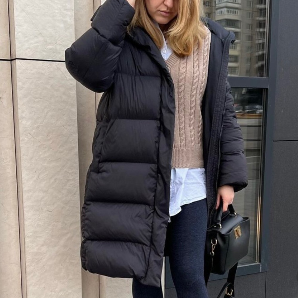 Zara long down feather puffer jacket black